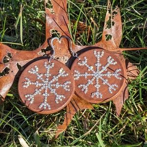Helm of awe wooden handmade earrings with rhinestones